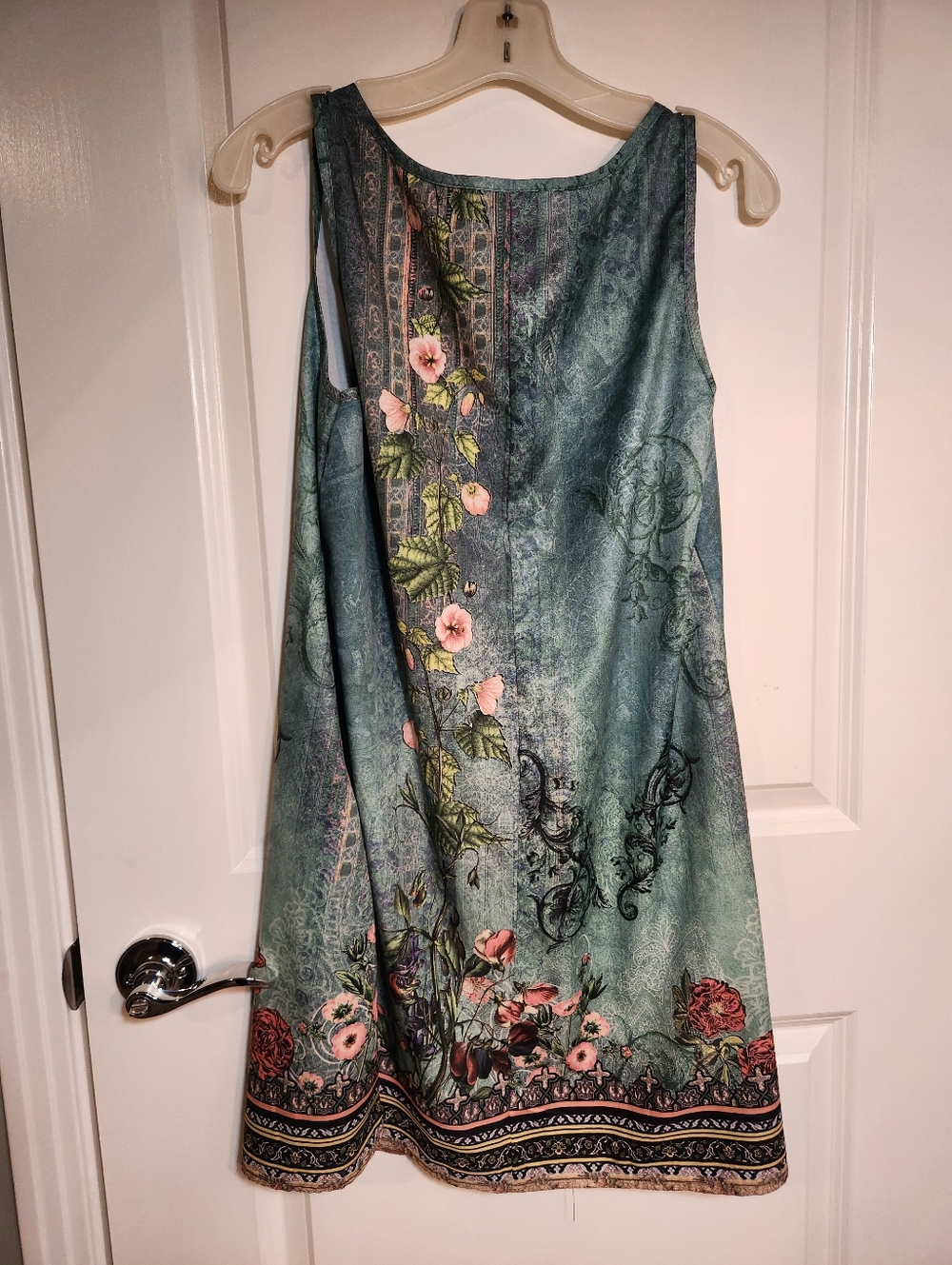 Teal Floral Boho Slip Dress L - Picture 6 of 10